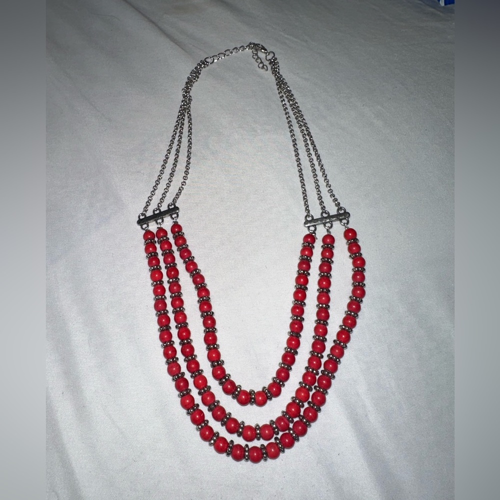 Paparazzi Tierra Trails Red and Silver beaded Necklace